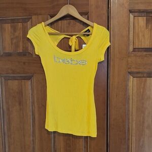 Bebe Bright Yellow Tee with Silver Logo